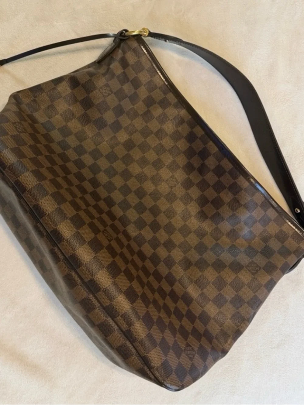 Louis Vuitton Brown Damier Shoulder Bag with Red Lining